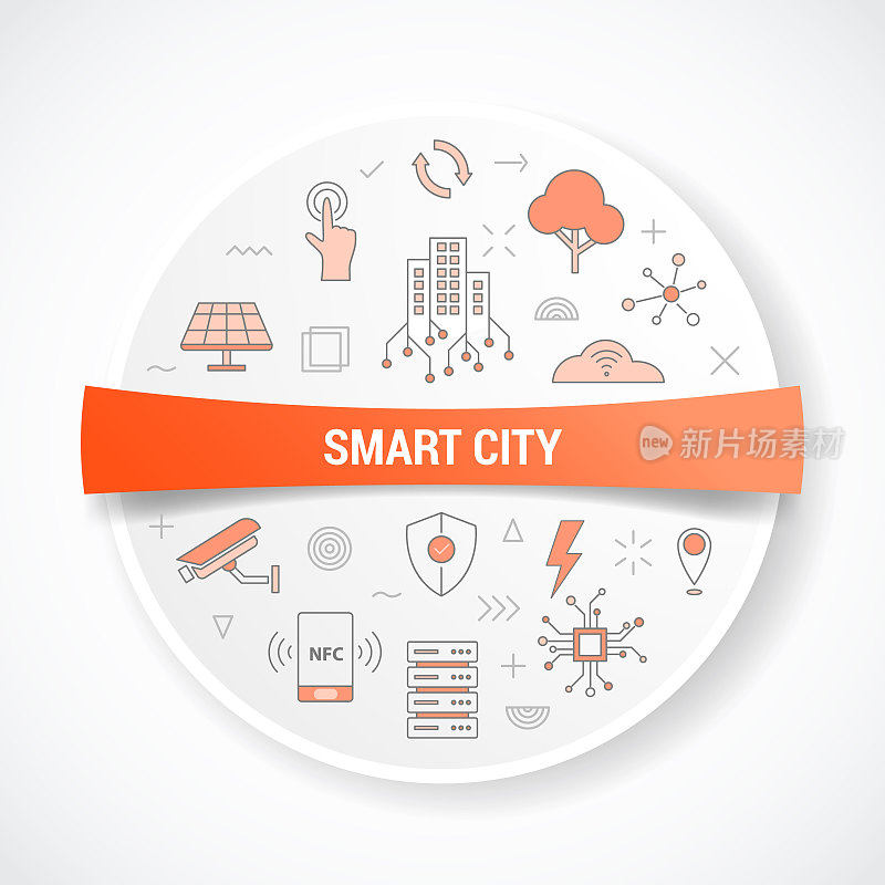 smart city with icon concept with round or circle shape